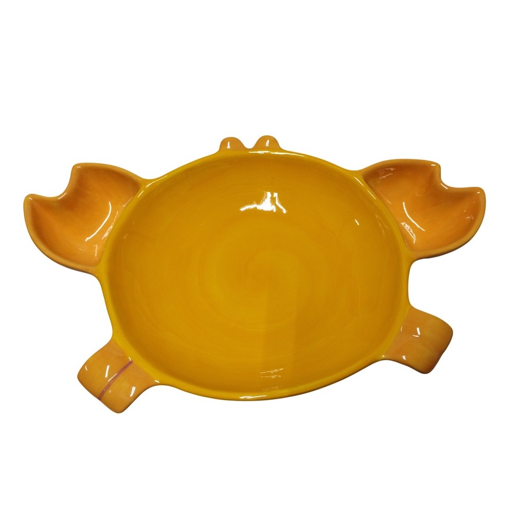 Yellow Crab Shaped Divided Serving Dish Seafood Party‎ Platter Beach Decor 14"